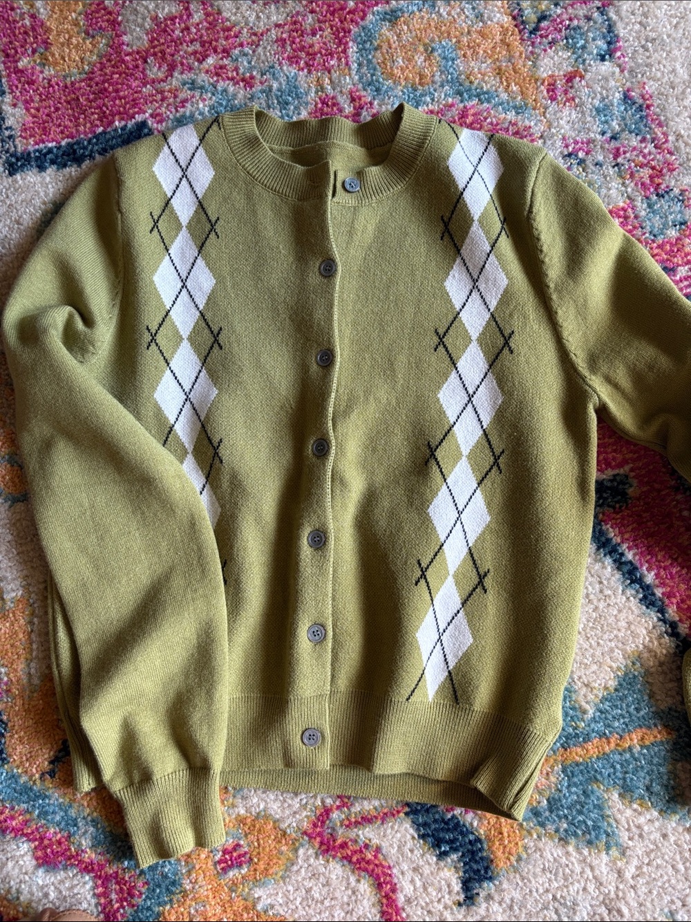 CIDER Olive Green Argyle Button Cardigan